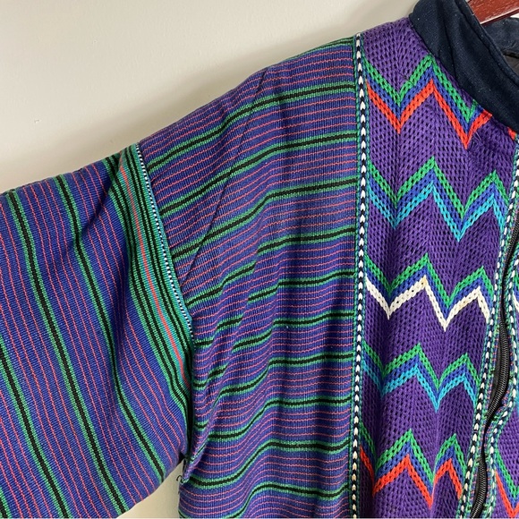 Vintage Multicolor Unisex Guatemalan Purple, Blue, and Green Bomber Style Jacket - Picture 9 of 16